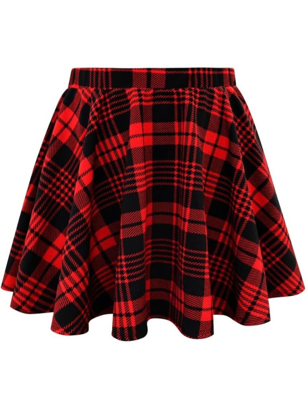 Women's Red Grid 100% Polyester A-Line Elastic Waist Mini Corduroy Skater Skirt